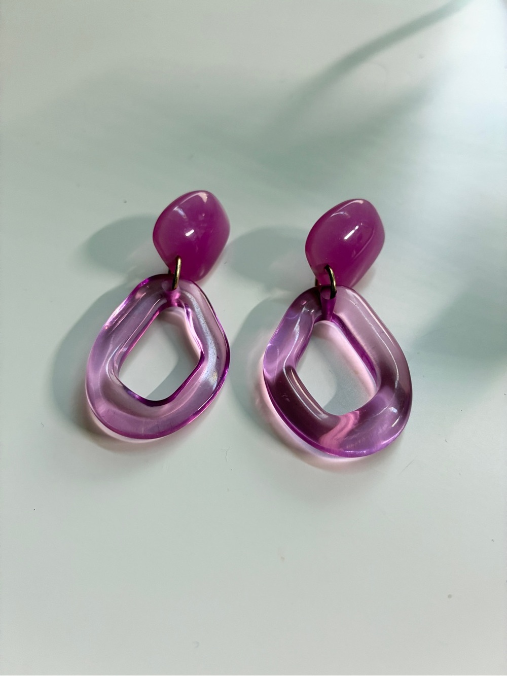 Pink Resin Drop Hoop Earrings - Lightweight Statement Jewelry
